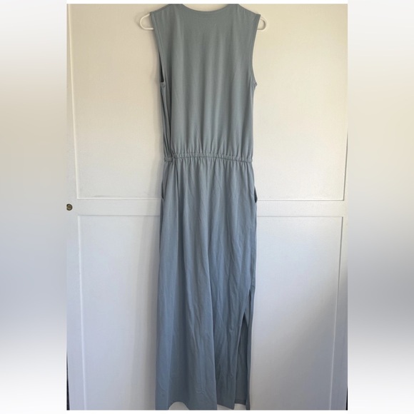 Pact Organic Cotton Relaxed Slub Tank Maxi Dress Small Side Slits Pockets Slate - Picture 2 of 8